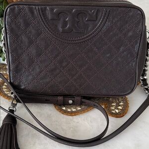 Tory Burch Burgundy /Chocolate Fleming Leather Quilted Crossbody Bag